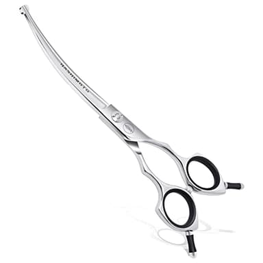 HASHIMOTO Dog Scissors for Grooming, Curved Dog Grooming Scissors with Safety Round Tips, 6.5 inch, Curved Blade, Light Weight, No Stabbing with Blunt Tip.
