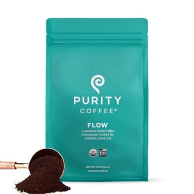 Purity Coffee FLOW Original Medium Roast Ground (12oz Bag) | Specialty-Grade USDA Organic Arabica Blend | Third Party Tested for Mold, Mycotoxins & Pesticides