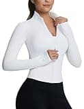 BALEAF Women's Fleece Jacket for Running Zip Up Jackets Cold Weather Gear Workout Bbl Tights Yoga Athletic Tops with Thumholes White L