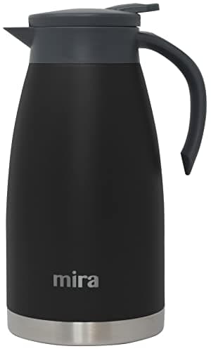 MIRA Stainless Steel Thermal Coffee Carafe, Double Wall Insulated Vacuum Flask, Tea, Water, and Coffee Dispenser, 1.5 Liter / 50oz, Black