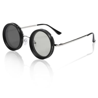 BroBlackDog 1-9 Adjustable Tint Sunglasses with Polarized Moonglass ND Filter Lenses - Round Frame UV400 Eyewear for Men & Women, Driving Fishing Travel, Hard Case Included