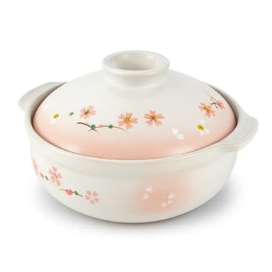 JapanBargain, Clay Pot for Cooking Japanese Donabe Hot Pot Casserole Korean Earthenware Pot with Lid, Sakura Pattern, 7-inch, Serving 1-2 People (No.06)