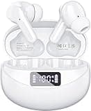 Bcaikair Wireless Earbuds Bluetooth Headphones 50H Playback Ear Buds with IPX7 Waterproof, HD Microphone, LED Display for iPhone and Andriod White