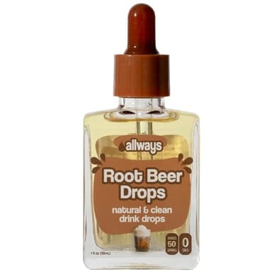 Allways Drops Natural Root Beer Water Flavoring Enhancer | Sugar-Free, Zero Calories, Monk Fruit Sweetened | Sustainable Glass Bottle | Kids & Adults | 50 Servings