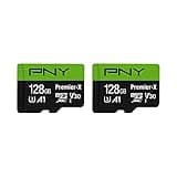 PNY P-SDU128X2V31100PX-GE 128GB Premier-X Class 10 U3 V30 microSDXC Flash Memory Card 2-Pack - 100MB/s, Class 10, U3, V30, A1, 4K UHD, Full HD, UHS-I, Micro SD