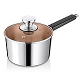 TeamFar 3QT Saucepan with Lid, Stainless Steel Tri-Ply Milk Sauce Pan with Heatproof Handle, Home Induction Pot for Cooking/Boiling/Braising, Non Toxic & Heavy Duty, Dishwasher Safe