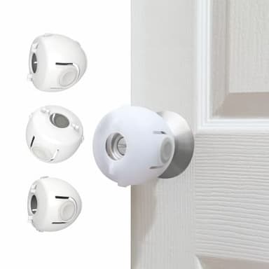 Heart of Tafiti Child Proof Door Knob Covers, 4-Pack, White - Baby Safety Door Knob Covers for Toddlers, Snap-in Design for Easy Install, Durable & Non Toxic, Fits Standard Round Knobs