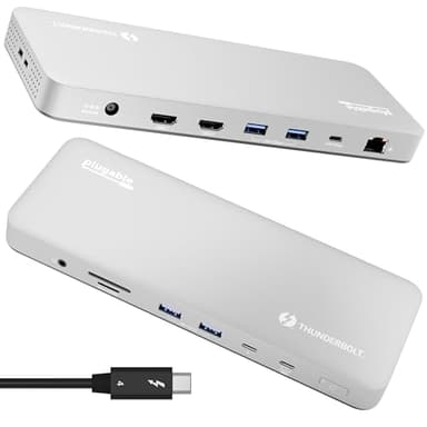 Plugable Thunderbolt 4 Dock for M4 MacBook Air & M5 Pro: 100W Charging Driverless Laptop Docking Station with 4K HDMI Dual Monitor or Single 6K, 6X USB, SD, Ethernet, Thunderbolt Certified (TBT-UDM)