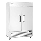 VEVOR Commercial Refrigerator 44.21 Cu.ft, Reach In 54.4" W Upright Refrigerator 2 Doors, Auto-Defrost Stainless Steel Reach-in Refrigerator with 8 Shelves, 33 to 41℉ Temp Control, LED Light, 4 Wheels