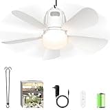 Gliztech Canopy Fan 20'', 20000mAh Portable Outdoor Ceiling Fan with Light with Remote Control and Extension Hook, Easy Operation Battery Powered Fan Light for Gazebo, Tent, Patio, Camping