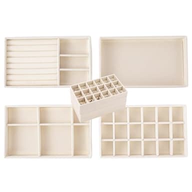 Cecijelry Stackable Jewelry Organizer Trays for Drawer, Set of 4 Velvet Jewelry Drawer Inserts in Dresser, 8in Storage Display Case for Rings Stud Necklaces Accessories(Beige)