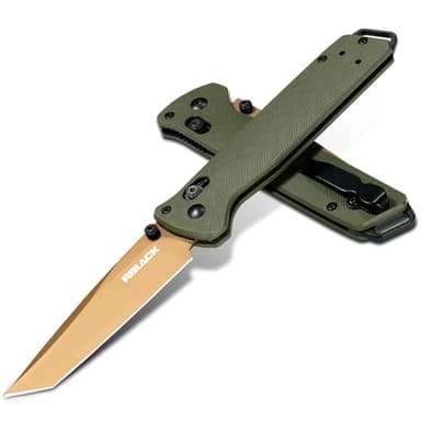 RBLACK 3.3" Tanto EDC Folding Knife with CPM S35VN Steel & G10 Handle, Featuring Axis Lock, Reversible Clip, Lightweight Tactical Design, Perfect for Daily Carry and Gifts, Olive Green