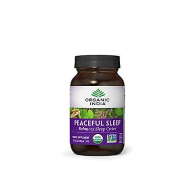 ORGANIC INDIA Peaceful Sleep Herbal Supplement - Deep Sleep Aid for Adults, Natural Herbal Aid Without Melatonin, Supports Circadian Rhythm, USDA Certified Organic, Non-GMO - 90 Capsules