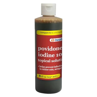A+Health Povidone Iodine 10%, First Aid Antiseptic, 8 Fluid Ounces, Topical Solution USP, Helps Prevent Infection in Minor Cuts, Scraps and Burns, Wound Care, Made in USA