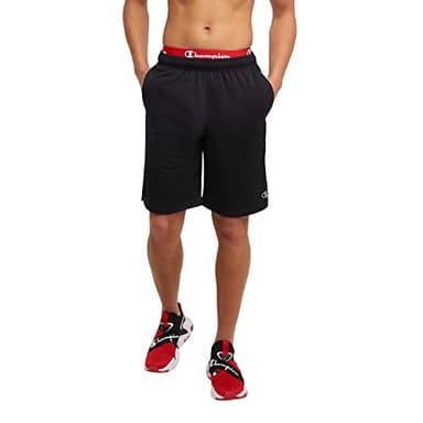 Champion Men's Sport Shorts, Standard Fit, 10 Inch Inseam, Lightweight Fabric, Moisture-Wicking, Available in Regular and Big & Tall, Black, Large