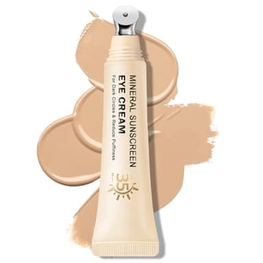 QIUFSSE Mineral Sunscreen Under Eye Cream for Dark Circles, Puffiness and Bags - Anti Aging, Corrector SPF 35, 3-in-1