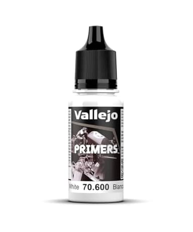 Vallejo - Surface Primer Color | White Acrylic Primer 18 ml (0.6 fl.oz.) | Matte Finish and Fast Drying | Perfect for Airbrushing and Great Adhesion to Figurines and Scale Models