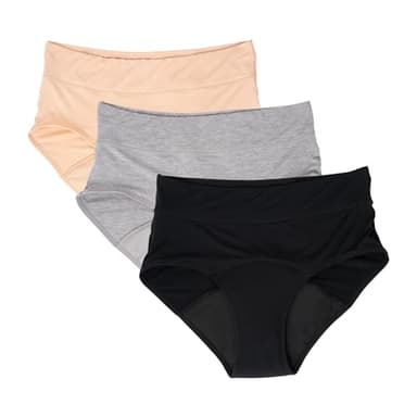 Evella Incontinence Underwear for Women - Washable Leak Proof Underwear for Women 55+ - Reusable Protection Panties for Bladder Leaks - 3-Pack (Black, Beige, Grey) - Updated Design Medium