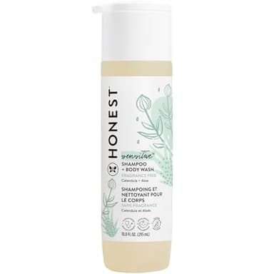 The Honest Company 2-in-1 Cleansing Shampoo and Body Wash for Sensitive Skin, Tear-Free, Hypoallergenic with Naturally Derived Ingredients, Fragrance-Free, 10 fl oz