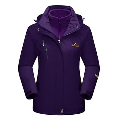 MAGCOMSEN Winter Coats for Women Waterproof Insulated Snow Jacket Fleece Lined Jacket 3 In 1 Jacket Snowboarding Jacket Dark Purple L