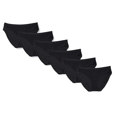Amazon Essentials Women's Cotton Bikini Brief Underwear (Available in Plus Size), Pack of 6, Black, Large