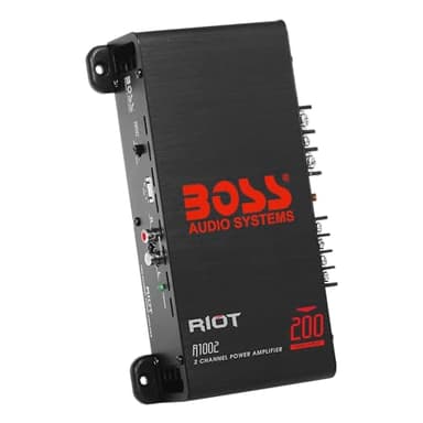 BOSS Audio Systems R1002 2 Channel Car Amplifier - 200 High Output, 2-8 Ohm Stable, Low/High Level Inputs, Full Range, Bridgeable, Bass for Subwoofer