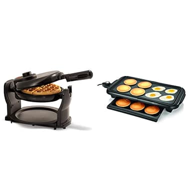 BELLA Classic Rotating Belgian Waffle Maker with Nonstick Plates, Removable Drip Tray, Adjustable Browning Control and Cool Touch Handles, Black | BELLA Electric Griddle with Warming Tray - Smokeless Indoor Grill, Nonstick Surface, Adjustable Temperature & Cool-touch Handles