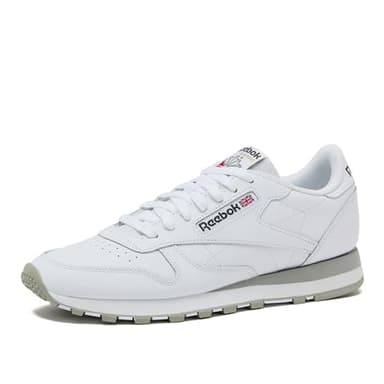 Reebok Classic Leather Sneakers for Men - Black or White Tennis Mens Shoes, Footwear White/Pure Grey3/Pure Grey, 8.5