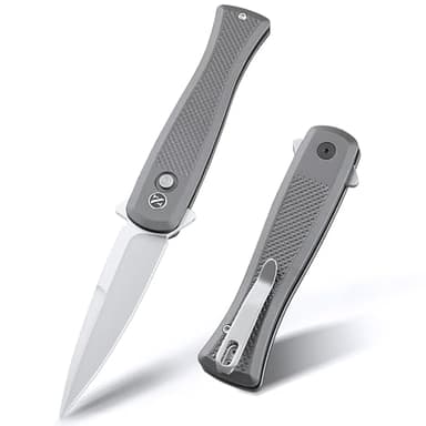 NedFoss MERMAID II Pocket Knife, 3.18" 14C28N Steel Small EDC Button Lock Knife with Aluminum Handle and Deep Pocket Clip, Perfect Folding Knife for Men Women (Gray)