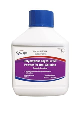 Camber Polyethylene Glycol 3350 Powder for Solution, Osmotic Laxative, Relieves Occasional Constipation, Unflavored 119 gr.