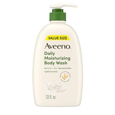 Aveeno Daily Moisturizing Body Wash for Dry & Sensitive Skin + Prebiotic Oat, Body Wash Gently Cleanses & Nourishes Dry Skin, Lightly Scented, Value Size, 33 fl. oz