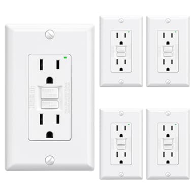 ELEGRP GFCI Outlet 15 Amp, Self-Test GFI Electrical Outlet with Narrow Design, GFCI Receptacle with LED Indicator, UL Listed, White, Wall Plate Included, 5 Pack