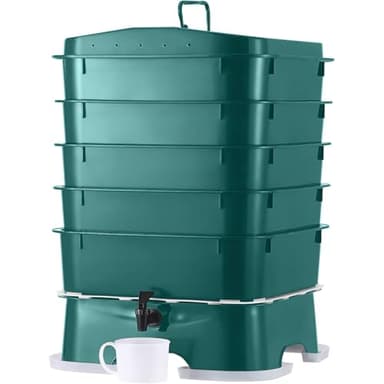 The Original VermiHut® Plus 5-Tray Worm Composter – Dark Green | Indoor & Outdoor Vermicomposting Bin | Sustainable Design for Food Waste Recycling