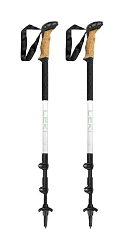 LEKI Cressida Cork Lite Aluminum Adjustable Lightweight Walking Poles for Trekking & Hiking - White-Silver-Green - 90-125 cm
