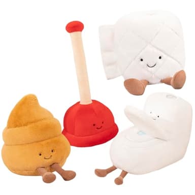 ELAINREN 4PCS Washroom Pretend Play Set-Stuffed Toilet Plunger-Toilet Bowl Models - Plush Toilet Paper and Plushie Poop
