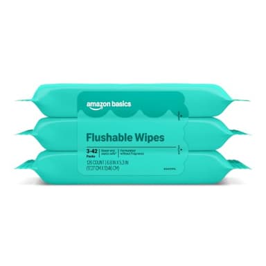 Amazon Basics Adult Wet Wipes Flushable Fragrance Free, 126 Count (3 Packs of 42), Packaging May Vary