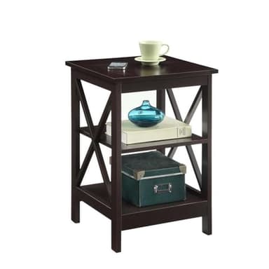 Convenience Concepts Oxford End Table 15.75" - Modern Living Room Table with Storage Shelves, Transitional Nightstand Side Table for Home Decor and Display, Espresso