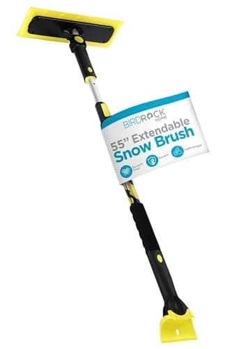 BIRDROCK HOME 55" Extendable Snow Brush & Ice Scraper for Car Windshield - Long Aluminum Grip for Truck, SUV - 14" Foam Head - Safe on Auto & Windows - Wide Frost Remover - Yellow
