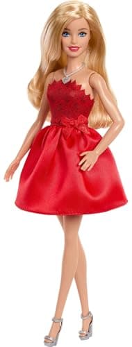 Barbie Mattel 80th Anniversary Ruby-Red Celebration Blonde Fashion Doll Wearing Red Dress with Silvery Shoes & Necklace, Collectible Toy