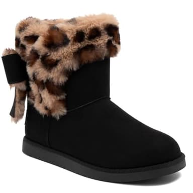 Juicy Couture Women’s Winter Boots – Faux Fur Lined Microsuede Ankle Booties with Bow Detail and Memory Foam Comfort-Kenia-Black Leopard-8