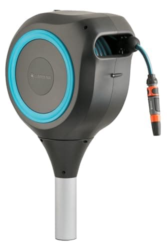 GARDENA 18614 | 66' x 1/2" Automatic Retractable Garden Hose Reel on Metal Spike, Outside Garden Hose with 360° swivel. No Holes in your house, Easy Installation, No Tools Required