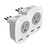 2 Pack Italy Power Adapter, VINTAR Italy Travel Plug Adapter with 2 USB and 2 American Outlets, 4 in 1 Italy Outlet Adapter, 3 Prong Grounded Type L Plug Adaptor for USA to Italy Chile Uruguay