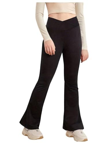 GORGLITTER Girl's Flare Leggings Pants High Waisted V Cross Waist Bootcut Bell Bottom Workout Yoga Trousers Black 8Y