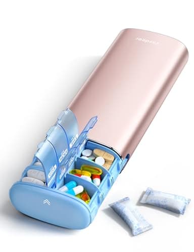 Vaydeer Metal 7 Day Pill Organizer 2 Times a Day – AM PM Weekly Travel Pill Case with Moisture-Proof Desiccant, Airtight Large Capacity Pill Box for Vitamins, Medications & Supplements (Rose Gold)