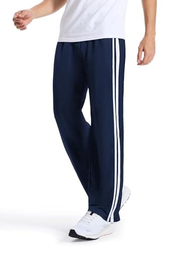 Tallemon Men's 34" Long Inseam Track Pants Warm-up Sweatpants Open Hem Tracksuit Bottoms for Lounge Travel, Navy/White, XL