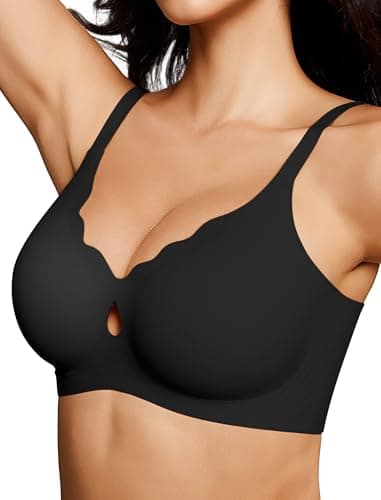 ProKloud Wireless Bras for Women Wave Push Up No Underwire Bralettes Seamless Full Coverage Support Lift Everyday Bra Black