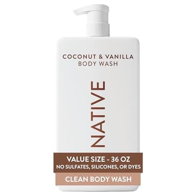 Native Body Wash for Women & Men, Coconut & Vanilla, 36 oz Pump Bottle, Sulfate-Free & Gentle