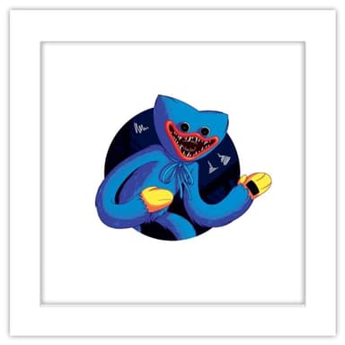 Trends International Gallery Pops Poppy Playtime - Huggy Wuggy Sticker Wall Art, White Framed Version, 12" x 12" Gallery Pops Wall Art