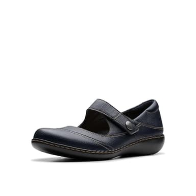 Clarks Collection Women's Ashland Elayne Mary Jane Flat, Navy Tumbled Leather, 8 Medium US