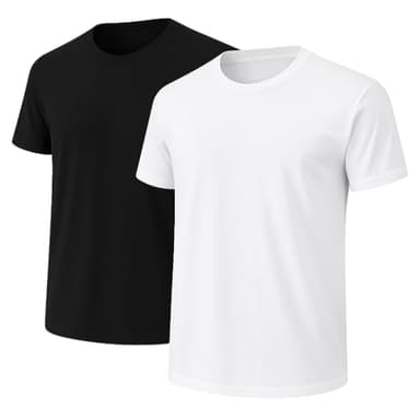 2-Pack Bulk Men’s T-Shirts – Soft Pre-Shrunk Premium Cotton, Short Sleeves, Reinforced Collar, Crew Neck, Casual Fit Black/White